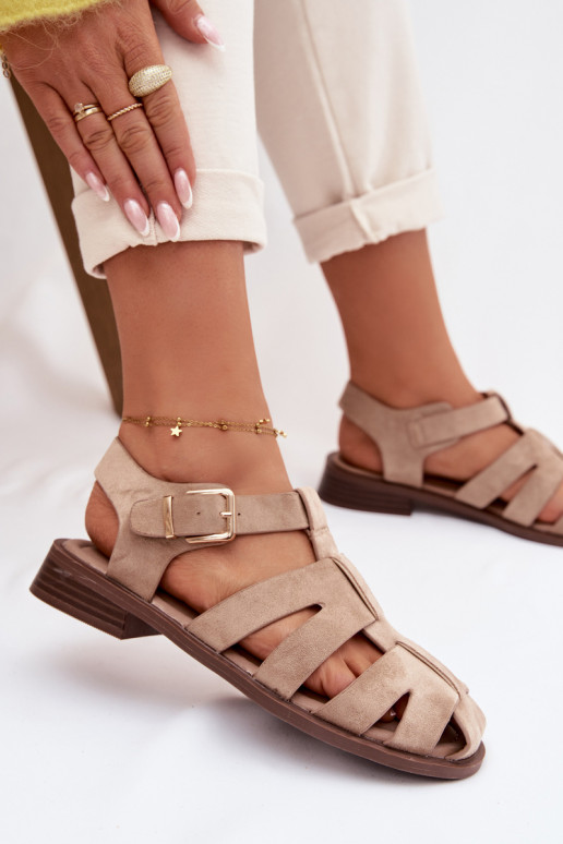 Damensandalen Rzymianki mit goldenen Schnallen Beige Janessa