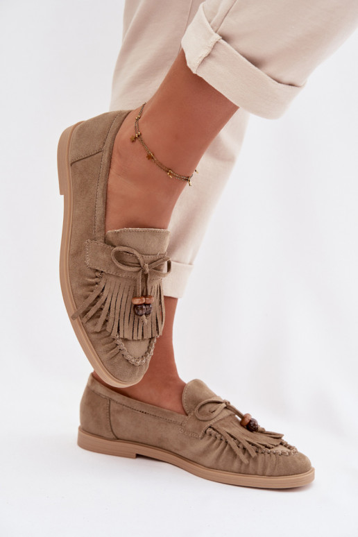 Mokassins für Damen mit Fransen I Korallenfarbeikami grüne Farbe Teressa