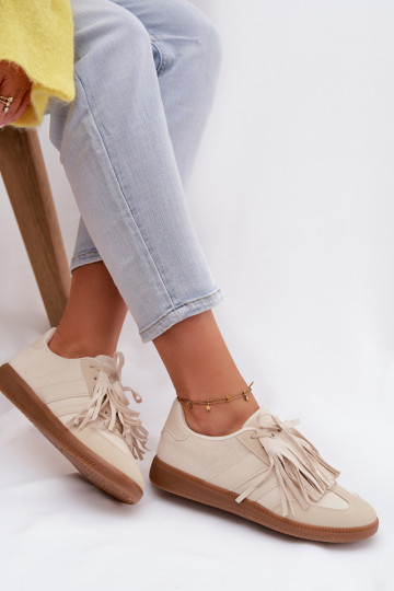 Sneakers Stilvollllschuhe Feminin mit Fransen Beige Dorivelle