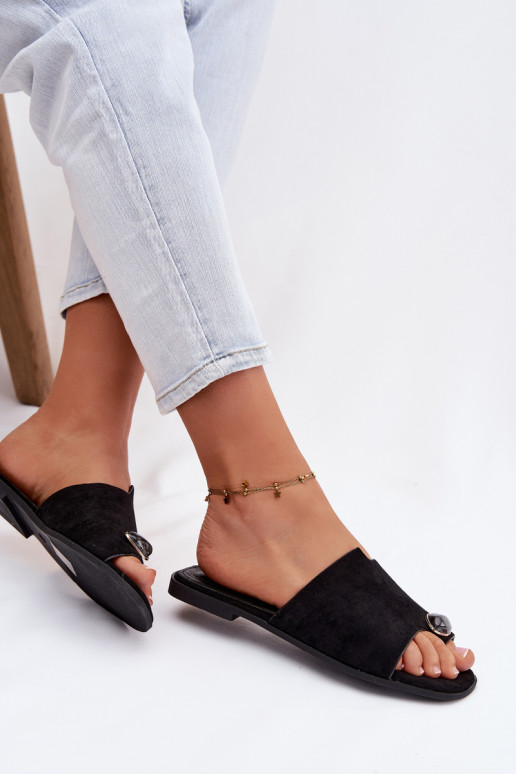 Hausschuhe FrauenZuohnung Mit Dekorationen Detalem aus Öko-INildlederoZue schZuarze Farbe Selavine