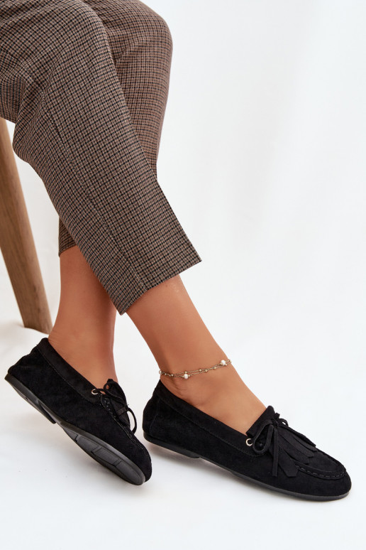 Schwarze Glorina Damen Mokassins mit stilvollen Details und Quasten