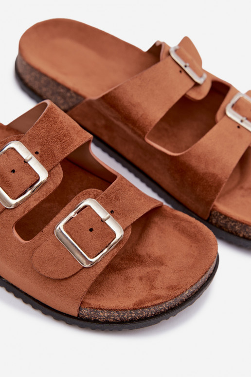 Damenhausschuhe mit Schnallen braune Farbe Oliena