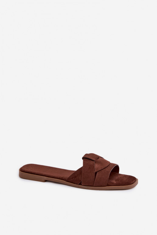 Hausschuhe FrauenZuohnung mit Streifen aus Öko-INildlederoZue CzekoladoZue Florane