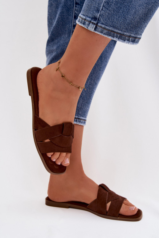 Hausschuhe FrauenZuohnung mit Streifen aus Öko-INildlederoZue CzekoladoZue Florane