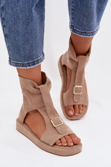 Damensandalen mit einem Stiefel Beige Coralya