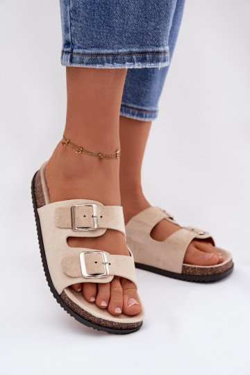 Elfenbeinfarbene Oliena Damenpantoletten mit Schnallen