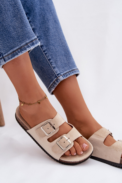 Elfenbeinfarbene Oliena Damen Hausschuhe mit Schnallen