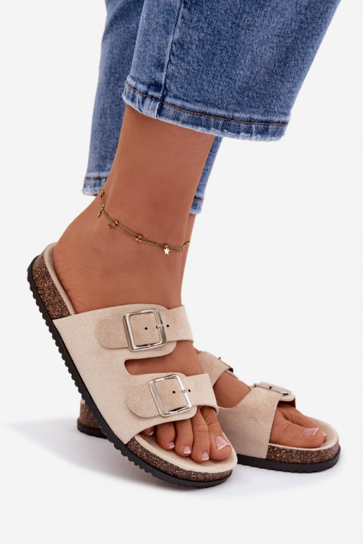 Elfenbeinfarbene Oliena Damen Hausschuhe mit Schnallen