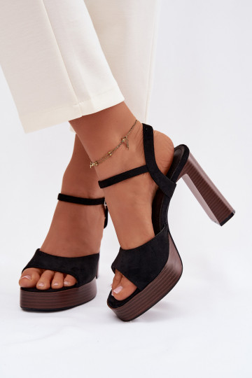 Damen-Sandalen mit hohen Absätzen und Plattformaus Öko-INildlederu schZuarze Farbe Gralisse
