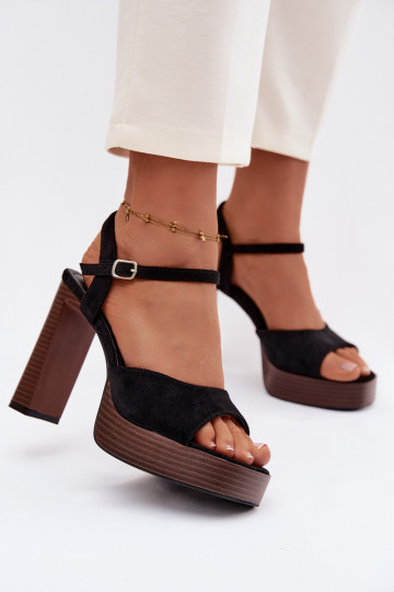 Damen-Sandalen mit hohen Absätzen und Plattformaus Öko-INildlederu schZuarze Farbe Gralisse 2