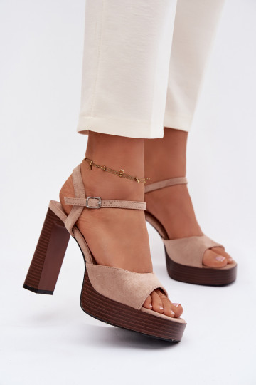 Damen-Sandalen mit hohen Absätzen und Plattformaus Öko-INildlederu Beige Gralisse 2