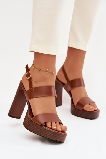 Damen-Sandalen mit hohen Absätzen und Plattform Eko Haut braune Farbe Hanelia 2