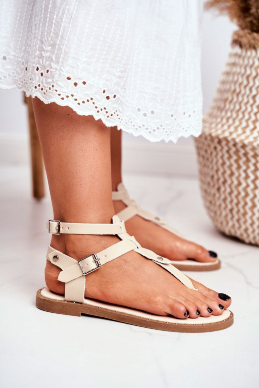 Lu Boo Damensandalen Beige Hausschuhe Gladiator Achilla