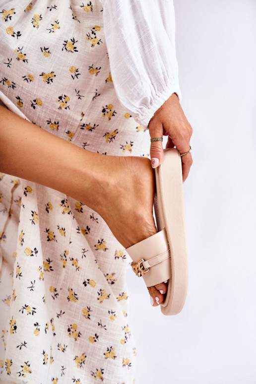 Modische Hausschuhe mit Ketten Beige Megosa