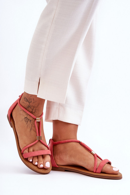 Feminin Flache Sandalen Zum Schloss Korallenfarbele Jullie