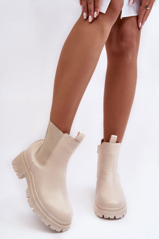 Haut stylische Stiefel mit Reißverschlüssen Beige Pitrese