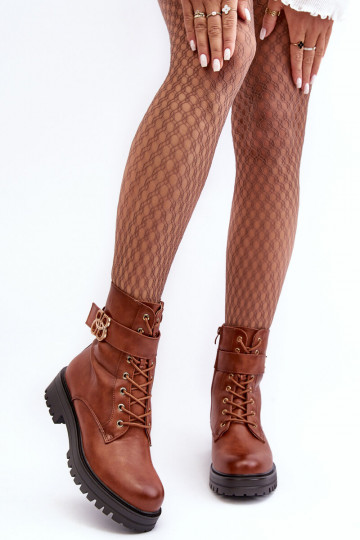 Arbeitsstiefeletten Feminin mit Reißverschlüssen mit Ornamenten braune Farbe Ciossava 2