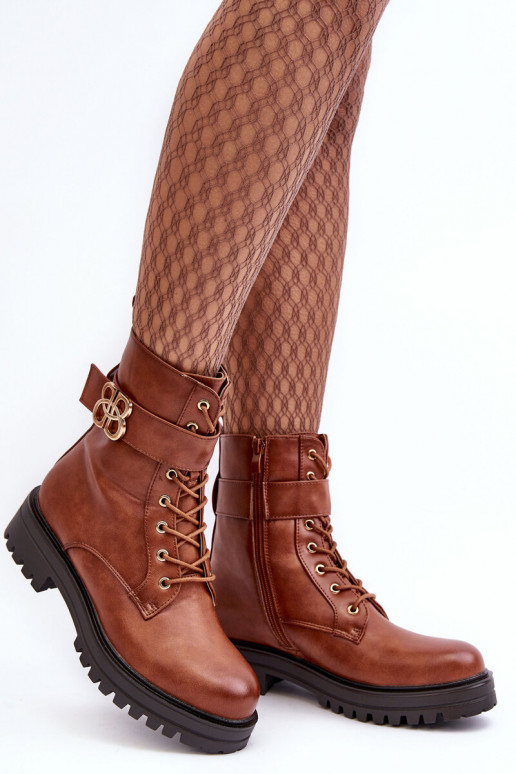 Arbeitsstiefeletten Feminin mit Reißverschlüssen mit Ornamenten braune Farbe Ciossava