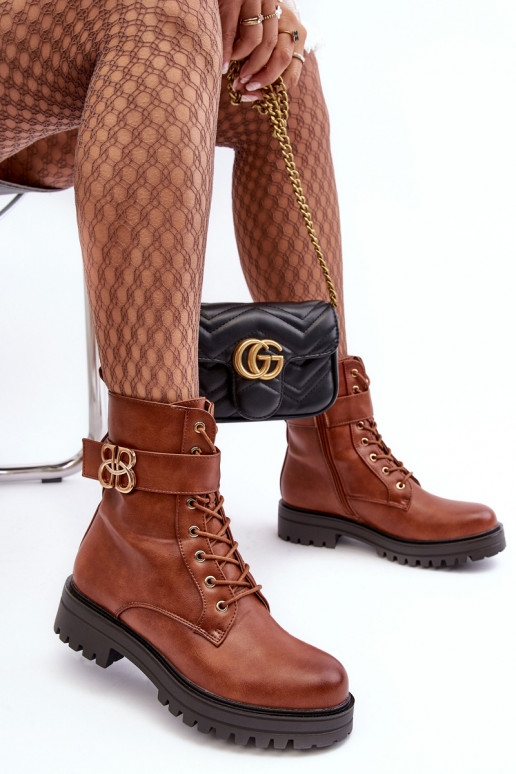 Arbeitsstiefeletten Feminin mit Reißverschlüssen mit Ornamenten braune Farbe Ciossava