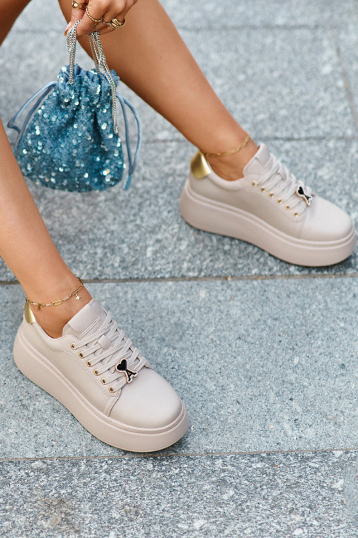 Feminin Haut Sneakers Stilvollllschuhe mit einer Plattform Beige Vinceza 66700