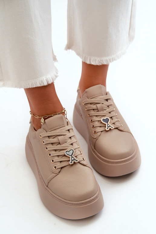 Feminin Haut Sneakers Stilvollllschuhe mit einer Plattform Beige Vinceza 66700