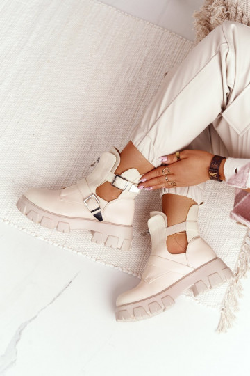 Feminin Arbeitsstiefeletten mit einer Plattform Beige Cosmic Love 2