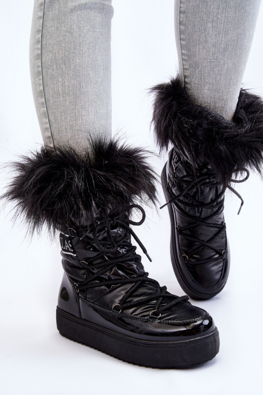 Feminin Schneestiefel mit Schnürsenkeln schZuarze Farbe Santero