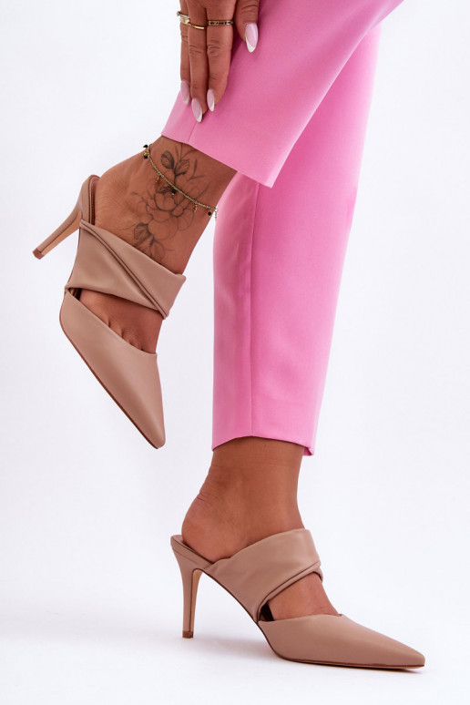 Lederhausschuhe mit dünnen Absätzen Beige Aveline