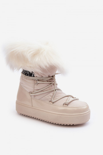 Feminin Schneestiefel mit Schnürsenkeln elfenbeinfarbe Santero 2