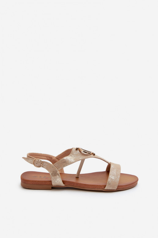 Flache Sandalen für Damen mit Ornamenten S.Barski KV27-051 goldene Farbe