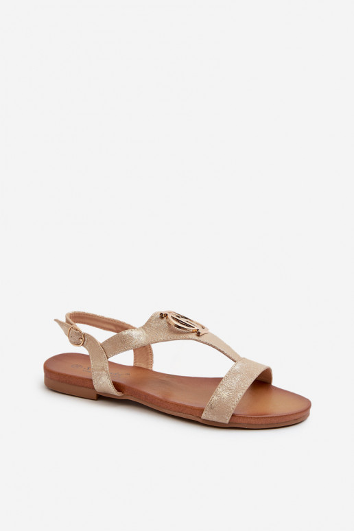 Flache Sandalen für Damen mit Ornamenten S.Barski KV27-051 goldene Farbe