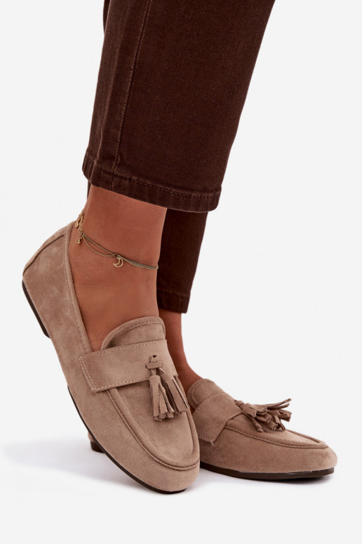 Damenmokassins mit Fransen in Sandfarbe