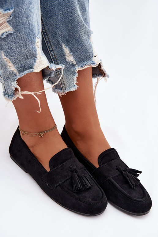 Damenmokassins mit Fransen in Schwarz