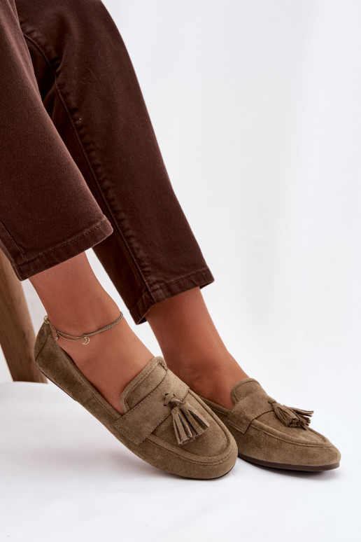 Damenmokassins mit Fransen in Grün