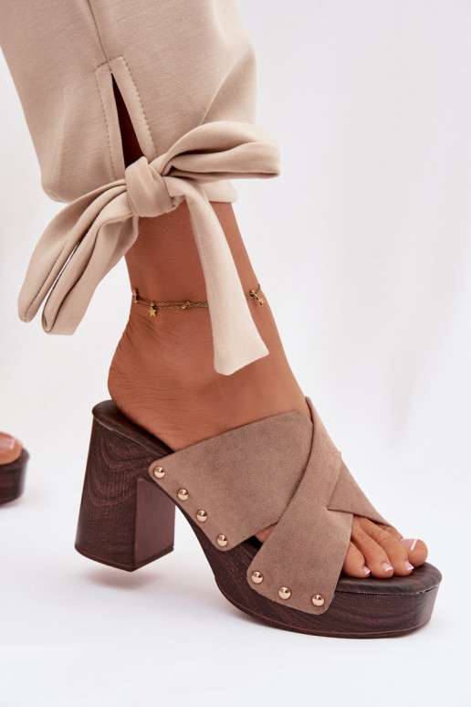 Damenhausschuhe mit Absätzen Ze goldene Farbemi Stollen Beige Nerelle