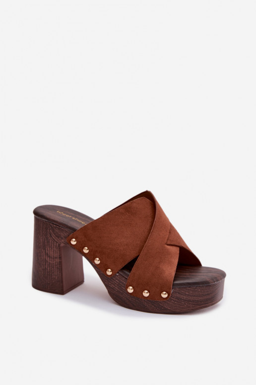 Damenhausschuhe mit Absätzen Ze goldene Farbemi Stollen braune Farbe Nerelle