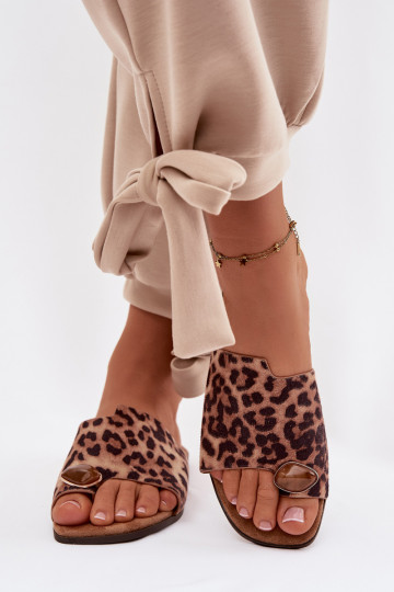 Hausschuhe FrauenZuohnung Mit Dekorationen Detalem aus Öko-INildlederoZue mit Leopardenfellmuster Selavine 2