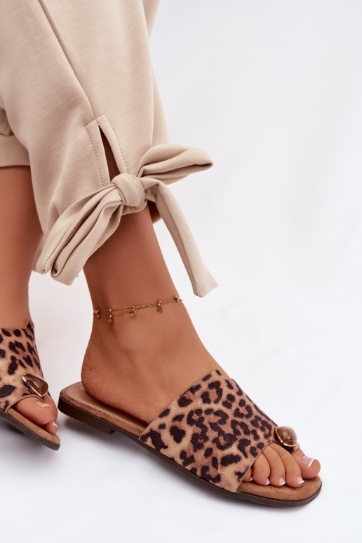 Hausschuhe FrauenZuohnung Mit Dekorationen Detalem aus Öko-INildlederoZue mit Leopardenfellmuster Selavine