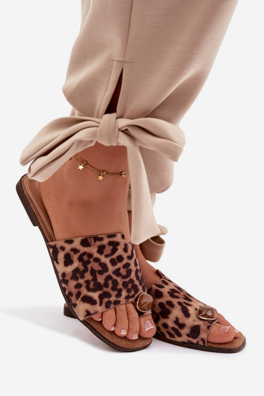 Hausschuhe FrauenZuohnung Mit Dekorationen Detalem aus Öko-INildlederoZue mit Leopardenfellmuster Selavine