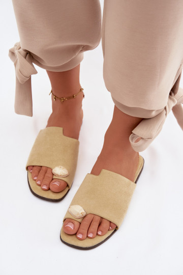 Hausschuhe FrauenZuohnung Mit Dekorationen Detalem aus Öko-INildlederoZue gelbe Farbe Selavine 2