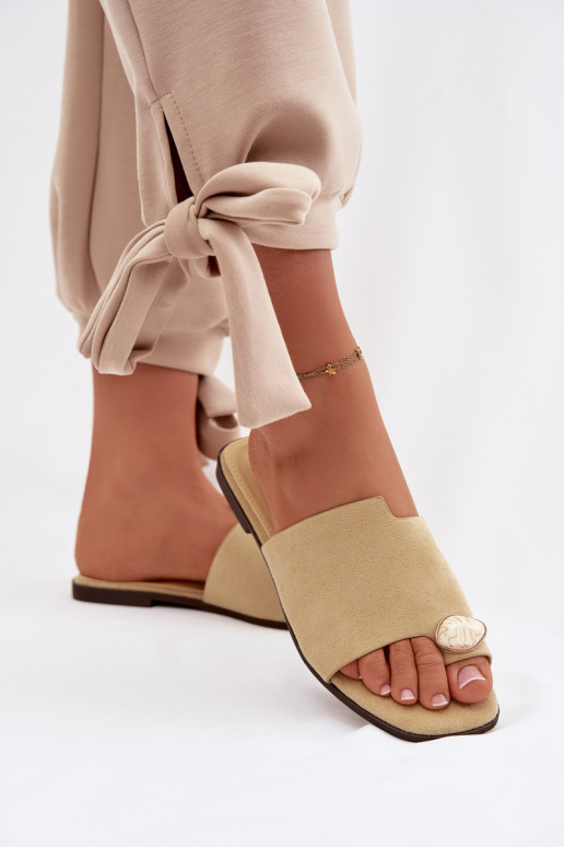 Hausschuhe FrauenZuohnung Mit Dekorationen Detalem aus Öko-INildlederoZue gelbe Farbe Selavine