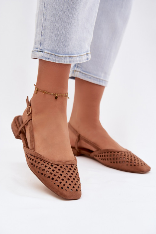 Durchbrochene Ballerinasaus Öko-INildlederu braune Farbe Farivelle