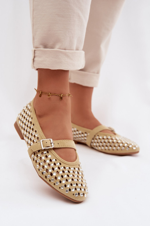 Ballerinas Feminin mit durchbrochenen Elementen mit blitzenden Augen I Streifenem gelbe Farbe INilvessa