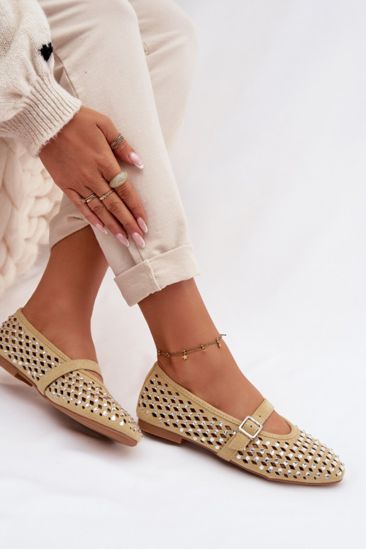 Ballerinas Feminin mit durchbrochenen Elementen mit blitzenden Augen I Streifenem gelbe Farbe INilvessa