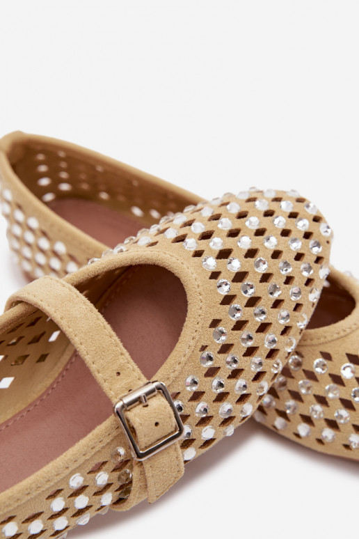 Ballerinas Feminin mit durchbrochenen Elementen mit blitzenden Augen I Streifenem gelbe Farbe INilvessa