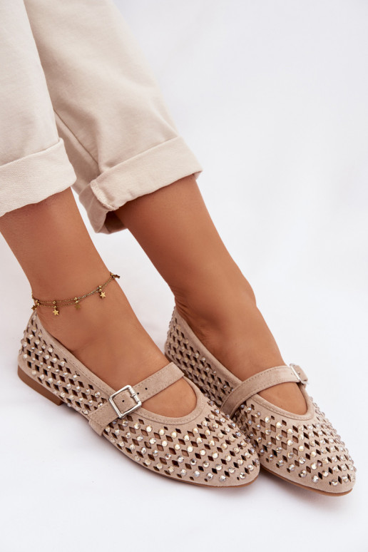 Ballerinas Feminin mit durchbrochenen Elementen mit blitzenden Augen I Streifenem Beige INilvessa