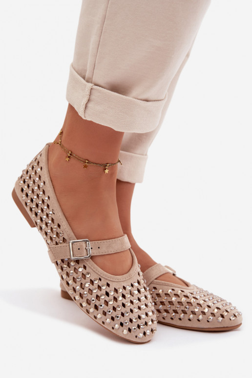 Ballerinas Feminin mit durchbrochenen Elementen mit blitzenden Augen I Streifenem Beige INilvessa