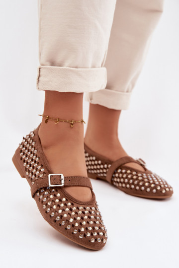 Ballerinas Feminin mit durchbrochenen Elementen mit blitzenden Augen I Streifenem braune Farbe INilvessa