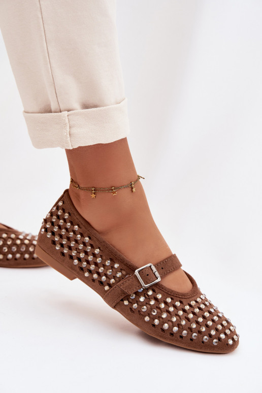 Ballerinas Feminin mit durchbrochenen Elementen mit blitzenden Augen I Streifenem braune Farbe INilvessa