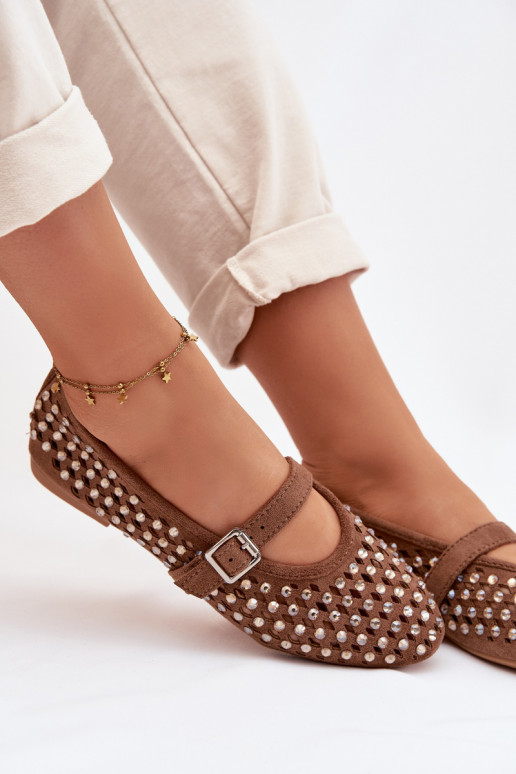 Ballerinas Feminin mit durchbrochenen Elementen mit blitzenden Augen I Streifenem braune Farbe INilvessa